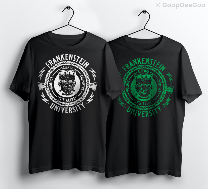 Frankenstein University school logo downloadable SVG and printable art for t-shirts, mugs, tote bags, pillows, and more.