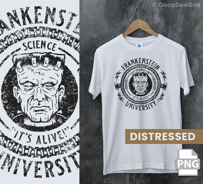 Frankenstein University school logo downloadable SVG and printable art for t-shirts, mugs, tote bags, pillows, and more.