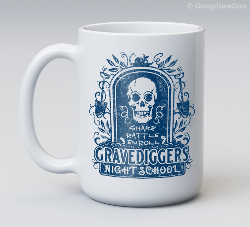 Grave Diggers Night School logo downloadable SVG and printable art for t-shirts, mugs, tote bags, pillows, and more.